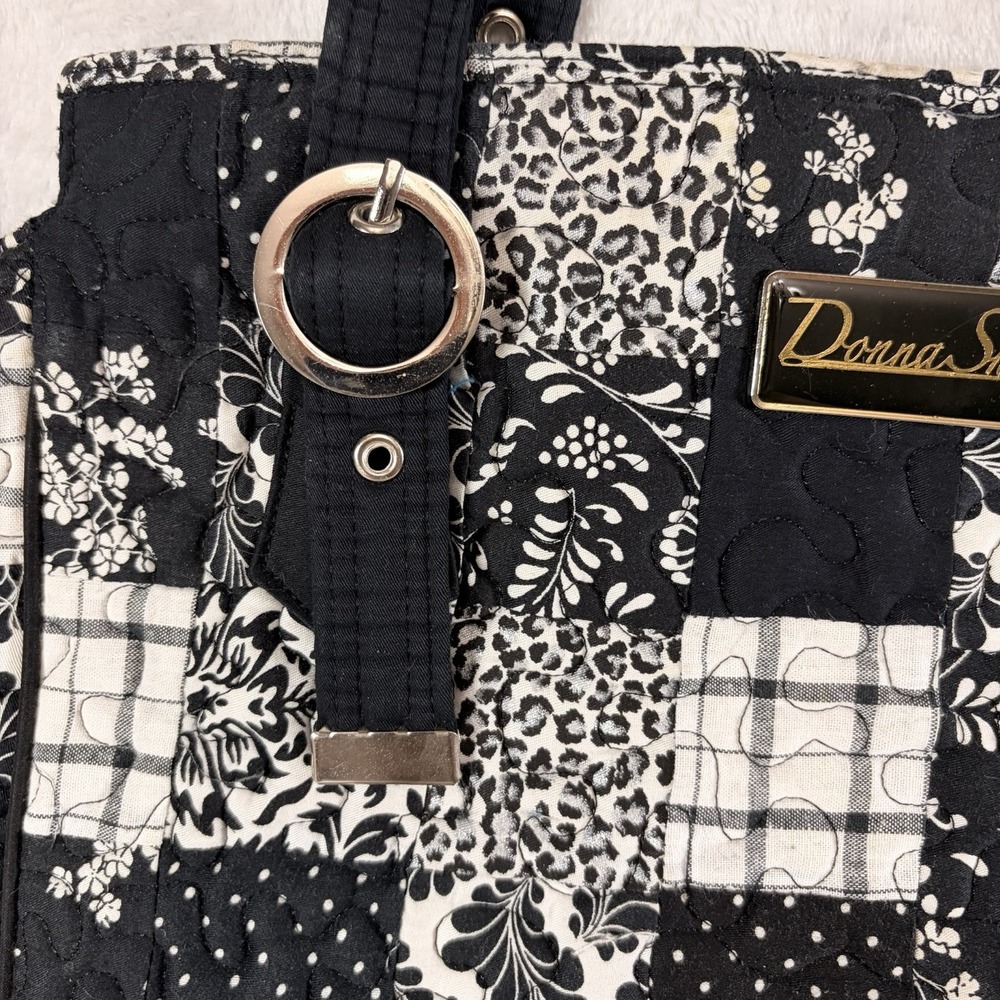 Donna Sharp Quilted Patchwork Handbag Black White Paisley Hot Pink Lining Retro - Picture 3 of 8